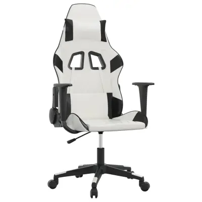 vidaXL Masažni gaming stol Bela in črno umetno usnje