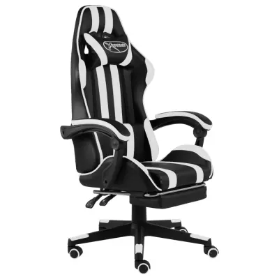 vidaXL Racing stol z oporo za noge črno in belo umetno usnje