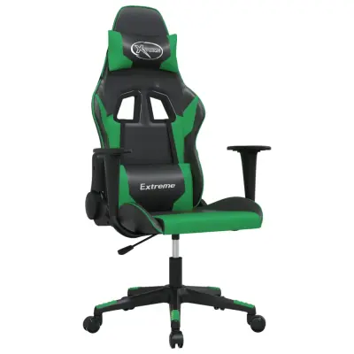 vidaXL Gaming stol črno in zeleno umetno usnje
