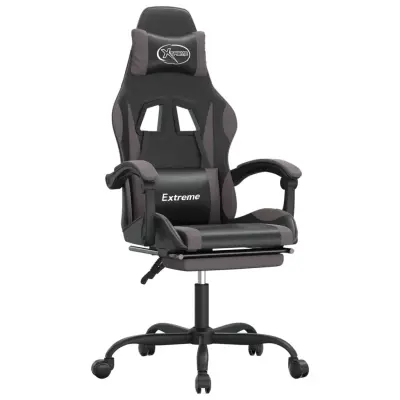 vidaXL Vrtljiv gaming stol z oporo za noge črno in zeleno um. usnje