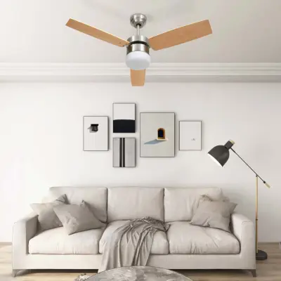 The Living Store Stropni ventilator z lučjo in daljincem 108 cm svetlo rjav - Stropni Ventilator