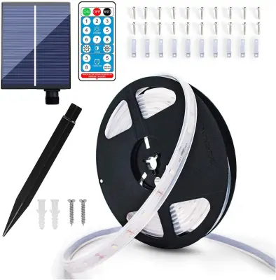 Solarni LED beli svetlobni trak z 8 svetlobnimi funkcijami za dvoriščni balkon Black 1 x 0,05 m
