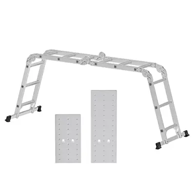 Lestev 3,5 m, univerzalna aluminijasta lestev z 2 kovinskimi ploščami in 12 stopnicami, zglobna, nosilnost do 150 kg, srebrna GLT36M