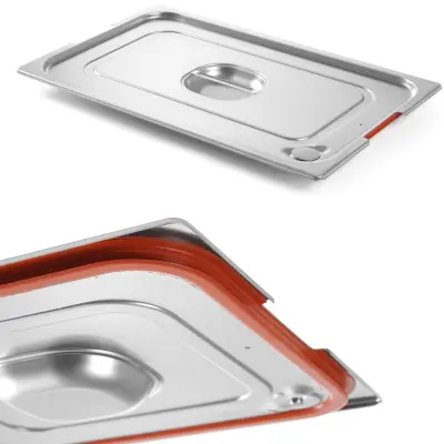 Pokrov za posodo GN Profi Line s silikonskim tesnilom in izrezom za ročaje GN2/3 354x325mm jeklo - Hendi 804315