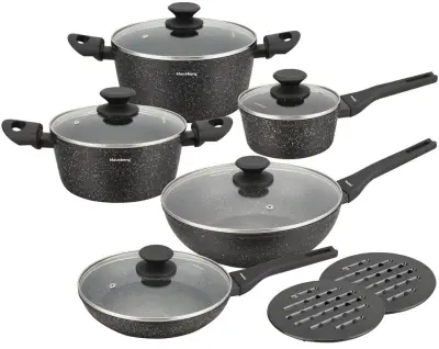 SET LONČKOV Z MARMORNIM PREVLEKOM PROTI PRIJEMLJANJEM 12 KOSOV KLAUSBERG KB-7657