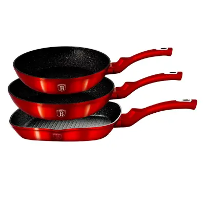 SET 3 GRANITNIH PONEV 20/24/28CM BERLINGER HAUS METALIC LINE BORDO BH-1289-N