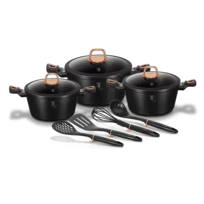 SET LONČKOV GRANITNA OBLOGA 10 ELEMENTOV. BERLINGER HAUS BLACK ROSE BH-6154