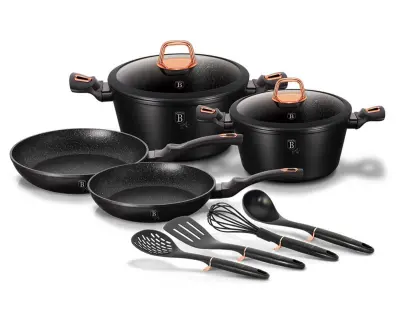 SET LONČKOV GRANITNA OBLOGA 10 ELEMENTOV. BERLINGER HAUS BLACK ROSE BH-6149