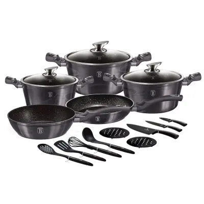 SET LONČKOV ZA PREMAZOVANJE GRANIT + NOŽI 17 EL. BERLINGER HAUS Carbon Pro BH-6920