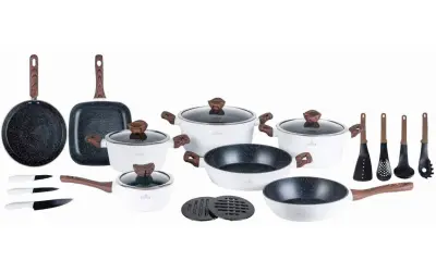 SET LONČEV Z MARMORNO OBLOGO 21 ELEMENTOV. ZILNER BELA LILIJA ZL-8543