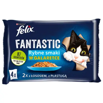 FELIX Fantastic Losos v želeju + Morska plošča v želeju - vrečke za mačke - 4x85g