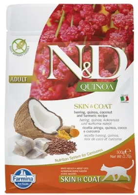 FARMINA N&D Quinoa Skin&Coat Cat Herring and Coconut Adult - suha hrana za mačke - 300 g