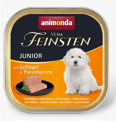 ANIMONDA Vom Feinsten Junior perutninska in puranja srca - mokra hrana za pasje mladiče - 150g