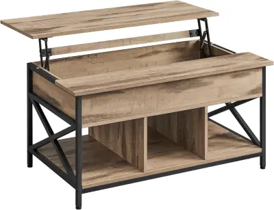 Klubska mizica, miza za dnevno sobo nastavljiva po višini, klubska mizica, odprta in skrita shramba, X-STRUTS, 60 x 100 x (48-62) cm, kamelje rjava/čr