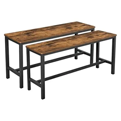 Namizne klopi, komplet 2 notranjih klopi v industrijskem slogu, 108 x 32,5 x 50 cm, vzdržljiv kovinski okvir, za kuhinjo, jedilnico, dnevno sobo, rust