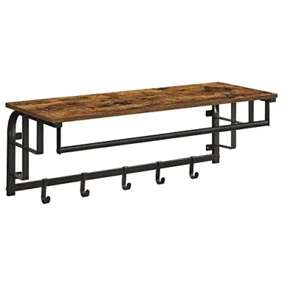 Rokavica na stenah, oblečena tirnica s 5 odstranljivimi kavlji, lebdeča polica z obešalno tirnico, za hodnik, spalnico, dnevno sobo, rustikalno rjava