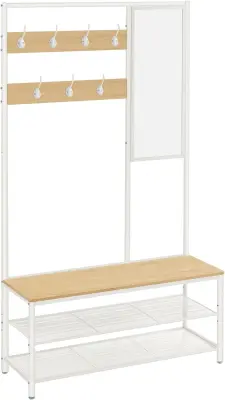 Stojalo za oblačila s prostorom za čevlje, predsobno drevo z ogledalom, kljukicami, klopjo in policami za čevlje, 35 x 98 x 180 cm, spalnica, predsoba