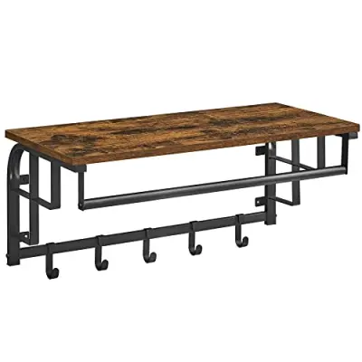 Stenska loputa, kavelj s 5 kavlji, letev za obešanje, vsestranski za kopalnico, spalnico, hodnik, rustikalno rjava in črna LCR12BX