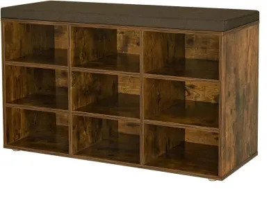 Klop za čevlje, klop za shranjevanje z oblazinjenim sedežem, z blazino, 9 predelkov, nastavljive police, za dnevno sobo, predsobo, 30,3 x 78,5 x 48 cm