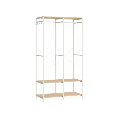 RGR004W67 Odprta omara z obešalom za oblačila, policami, odstranljivimi kavlji, 40 x 94,5 x 180 cm, naravna bež