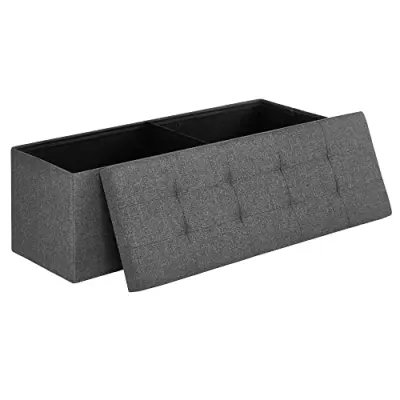 Klop s shrambo, sedišče, shramba, zložljiva, max statična obremenitev 300 kg, s kovinsko pregradno mrežo, 120 L, 110 x 38 x 38 cm, imitacija lanu.