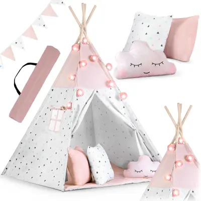 Tipi šotor za otroke z lučkami Garland in Nukido - Pink