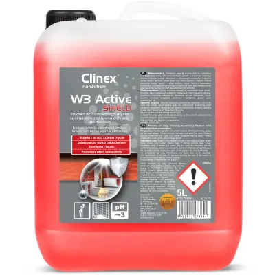Čistilo za kopalnico in stranišče odstranjuje rjo, vodni kamen, ostanke mila, CLINEX W3 Active SHIELD 5L