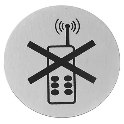 Samolepilni obvestilni znak PREPOVED UPORABE TELEFONA, nerjaveče jeklo, dia. 75 mm - Hendi 663653