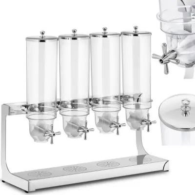 Dispenser dozator za sipke izdelke, musli kosmiče, suho sadje in oreščke, kavo, 4 x 3,5 l