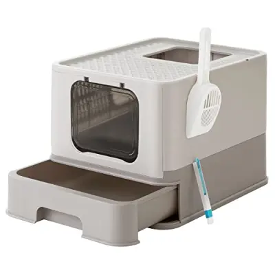 FEANDREA Mačji pesek s pokrovom za mačke do 15 kg Oatmeal Warm grey