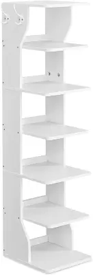 Zapatero vertical de 7 nives, organizator Estrecho de almacenamiento de zapatos con ganchos, Estante de Madera Delgado para zapatos, Robusto y Durader