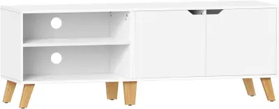 TV stojalo za TV do 65 inčev, širina 140 cm TV stojalo z 2 vrati, nastavljive police, TV stojalo, za dnevno sobo, jedilnico, spalnico, belo LTV027T46.