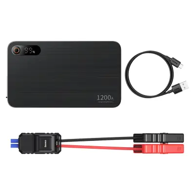 3v1 zagon avtomobila Jump Starter 1200A + 7200mAh power bank + LED svetilka - črna