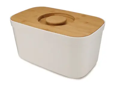 Škatla za kruh JJ-Babmoo z desko za rezanje, bela