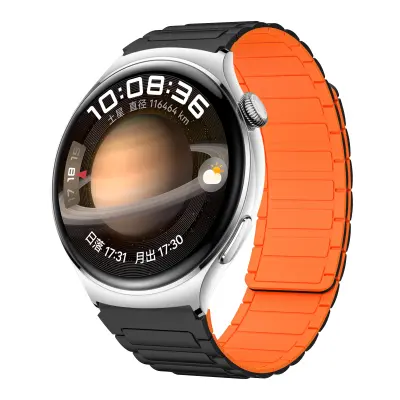 Magnetni silikonski pašček za uro za 22 mm številčnice Black+Orange