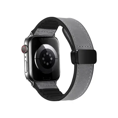 Silikonski pas za uro s PU usnjem Grey M