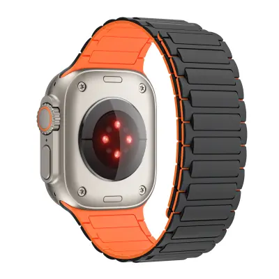 Silikonski magnetni pašček za Apple Watch 1/2/3/4/5/6/7/8/9, Apple Watch SE Black+Orange 38/40/41 mm