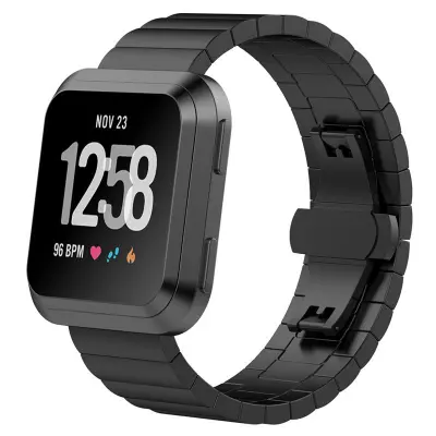 Pašček za uro iz nerjavečega jekla z metuljasto zaponko za Fitbit Versa/Lite Black