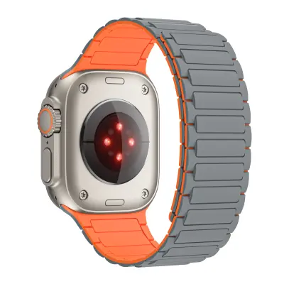 Silikonski magnetni pašček za Apple Watch 1/2/3/4/5/6/7/8/9, Apple Watch SE Grey+Orange 42/44/45/49 mm