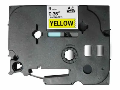 Brother Tze-621 združljiv laminirani trak - 9 mm X 8 metrov črno/rumen