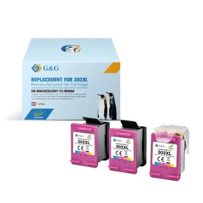 Paket 3 HP 302 Xl tribarvne reciklirane kartuše s črnilom F6U67Ae/F6U65Ae
