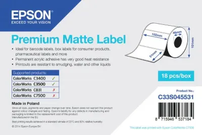Etikete za tiskanje Epson Premium Matte Label 102Mmx51Mm