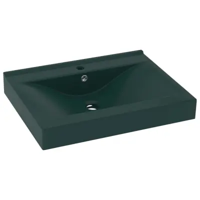 vidaXL Razkošen umivalnik z luknjo mat temno zelen 60x46 cm keramičen