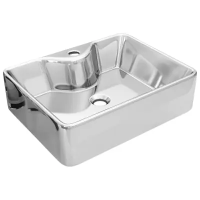 vidaXL Umivalnik z odprtino za pipo 48x37x13,5 cm keramičen srebrn
