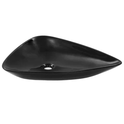 vidaXL Keramični umivalnik trikotne oblike 645x455x115 mm črn