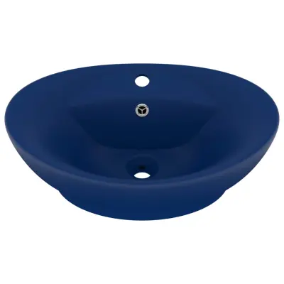 vidaXL Razkošen umivalnik ovalen mat temno moder 58,5x39 cm keramika