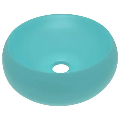 vidaXL Razkošen umivalnik okrogel mat svetlo zelen 40x15 cm keramičen