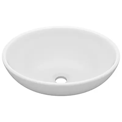 vidaXL Razkošen umivalnik ovalen mat bel 40x33 cm keramičen