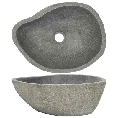 vidaXL Umivalnik iz rečnega kamna ovalen (37-46)x(29-36) cm