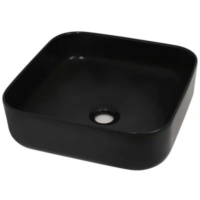 vidaXL Keramični umivalnik kvadratne oblike črne barve 38x38x13,5 cm